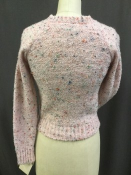 Womens, Sweater, BOBBIE BROOKS, Lt Pink, Multi-color, Acrylic, Speckled, M, V-neck, Raglan Sleeves,  Rib Knit Trims