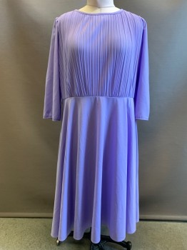 N/L, Periwinkle Blue, Polyester, Solid, Round Neck, Accordion Pleat Upper Top, Solid Flare Bottom Skirt & 3/4 Sleeves, Key Hole Back with 1 Clear Pearl Button,