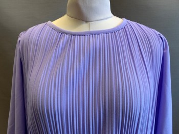N/L, Periwinkle Blue, Polyester, Solid, Round Neck, Accordion Pleat Upper Top, Solid Flare Bottom Skirt & 3/4 Sleeves, Key Hole Back with 1 Clear Pearl Button,