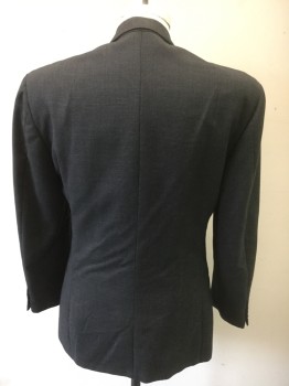 BLOOMINGDALES, Charcoal Gray, Black, Wool, Plaid, Double Breasted, Peaked Lapel, 6 Buttons,