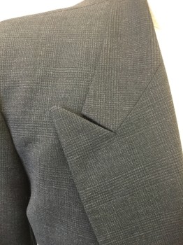 BLOOMINGDALES, Charcoal Gray, Black, Wool, Plaid, Double Breasted, Peaked Lapel, 6 Buttons,