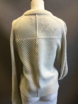Womens, Pullover, ZADIG & VOLTAIRE, Oatmeal Brown, Navy Blue, Wool, Cashmere, Color Blocking, B36, Small, Long Sleeves, Honeycomb Body, Cable Knit Long Sleeves, Rib Knit Cuffs & Waistband, Has "ZV" on the Back Right Shoulder