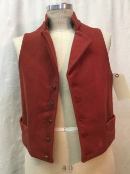 Mens, Historical Fiction Vest, NO LABEL, Brick Red, Wool, Solid, 40, Brick Red, Button Front, Stand Collar Attached, 2 Pockets,
