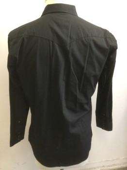 Mens, Western, PANHANDLE, Black, Cotton, Solid, M, Collar Attached, Black/silver Snap Front, Pocket Flap, Long Sleeves,