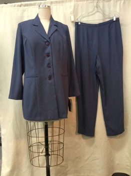 AMANDA SMITH, Periwinkle Blue, Polyester, Solid, Dark Periwinkle, Notched Lapel, Collar Attached, 4 Buttons, 2 Pockets,
