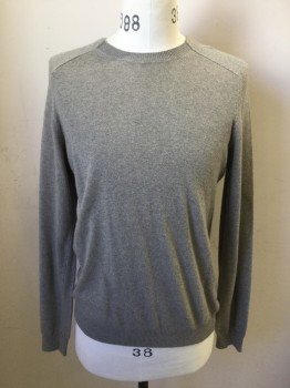 Mens, Pullover Sweater, VINCE, Beige, Wool, Viscose, Heathered, M, Raglan Long Sleeves, Crew Neck, Ribbed Knit Neck/Waistband/Cuff