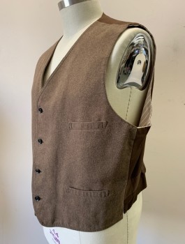 SIAM COSTUMES MTO, Dusty Brown, Cotton, Solid, Vest, Single Breasted, 4 Buttons, 4 Welt Pockets, Back is Solid Brown Cotton with Attached Belt at Waist, Made To Order
