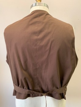 SIAM COSTUMES MTO, Dusty Brown, Cotton, Solid, Vest, Single Breasted, 4 Buttons, 4 Welt Pockets, Back is Solid Brown Cotton with Attached Belt at Waist, Made To Order