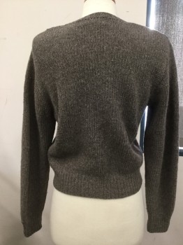 Womens, Sweater, JH COLLECTIBLES, Brown, Salmon Pink, Gray, Purple, Wool, Nylon, Floral, B: 34, S, Lambswool, Knit, Heathered, V Neck, BF, Knit Buttons, L/S, Shoulder Pads