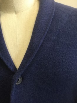 Mens, Cardigan Sweater, JOHN SMEDLEY, Navy Blue, Wool, Cashmere, Solid, XL, Knit, Long Sleeves, Shawl Collar, 6 Buttons