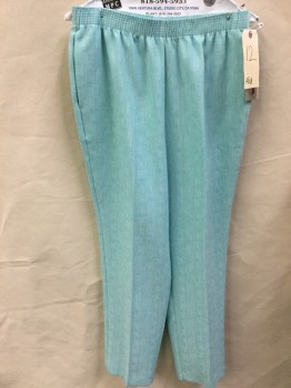 Womens, Pants, ALIA, Mint Green, White, Polyester, Heathered, 12, Heather Mint/white with Self Faint Uneven Plaid Like, 1-1/2" Elastic Waistband, 2 Side Pockets