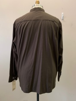 TOMMY HILFIGER, Brown, Silk, Cotton, Grid , Button Front, Collar Attached, Long Sleeves, 1 Pocket with Button Closure