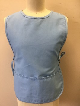 FAME, Lt Blue, Poly/Cotton, Solid, Twill, Pullover, 2 Pockets/Compartments at Hips, Scoop Neck, Open at Sides with Self Ties, Multiples