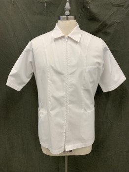 Unisex, Scrubs, Jacket Unisex, CREST, White, Poly/Cotton, Solid, 44, Zip Front Collar Attached, Short Sleeves, 3 Pockets