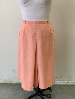 KORATRON, Peach Orange, Cotton, Heathered, Solid, 1" Wide Waistband with Tiny Belt Loops, A-Line, Knee Length, Box Pleat at Center Front, Side Zipper, Early 1970's