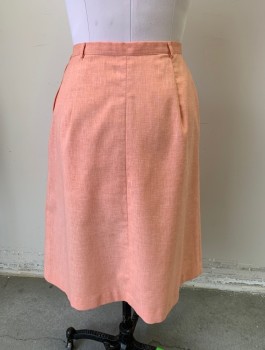 KORATRON, Peach Orange, Cotton, Heathered, Solid, 1" Wide Waistband with Tiny Belt Loops, A-Line, Knee Length, Box Pleat at Center Front, Side Zipper, Early 1970's