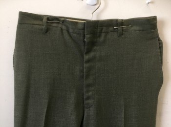 N/L, Olive Green, Wool, Solid, Flat Front, Zip Fly, 4 Pockets, Slim Leg, Belt Loops,