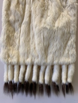 Womens, Fur, N/L, Cream, Fur, Ermine Fur, Rectangular Panel, Ends Have Fringe of Many Ermine Tails with Black Tips, Cream Silk Lining That's Shattering/Worn, 1930's