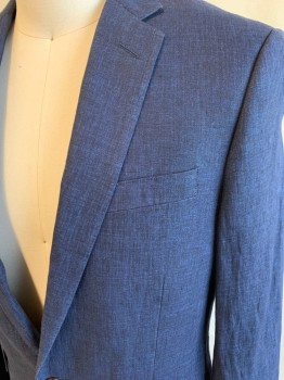 Mens, Sportcoat/Blazer, J CREW, Navy Blue, Blue, Linen, 2 Color Weave, 36S, Single Breasted, 2 Buttons, 4 Pockets, 4 Button Sleeves, Notched Lapel, Double Vent