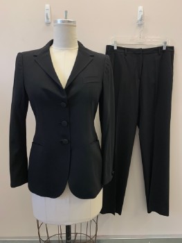 Womens, 1990s Vintage, Suit, Jacket, GIORGIO ARMANI, Black, Wool, Solid, B:36/8, Sz 6, L/S, 3 Buttons, Single Breasted, Notched Lapel, 3 Pockets