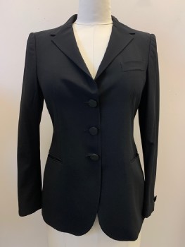 Womens, 1990s Vintage, Suit, Jacket, GIORGIO ARMANI, Black, Wool, Solid, B:36/8, Sz 6, L/S, 3 Buttons, Single Breasted, Notched Lapel, 3 Pockets
