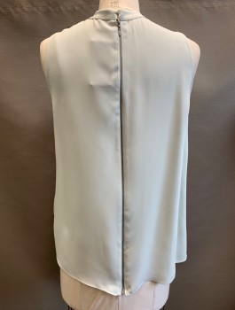 LAFAYETTE 148, Lt Gray, Silk, Solid, Sleeveless, Band Collar, Gathered at CF Neck, Zipper in Back, Multiples