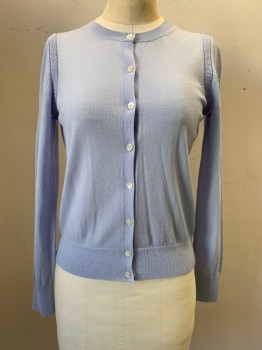 Womens, Cardigan Sweater, BANANA REPUBLIC, Baby Blue, Wool, Solid, XS, L/S, Button Front, Crew Neck