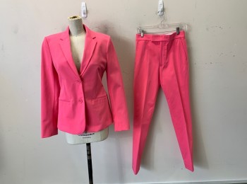 Womens, Suit, Jacket, HELMUT LANG, Fuchsia Pink, Cotton, Lycra, Solid, 34, 4, 2 Button, Notch Collar, with Welt Pockets.