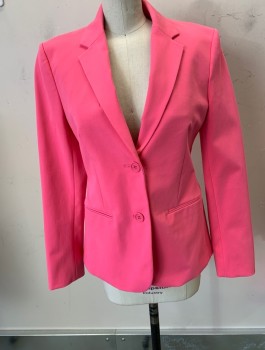 Womens, Suit, Jacket, HELMUT LANG, Fuchsia Pink, Cotton, Lycra, Solid, 34, 4, 2 Button, Notch Collar, with Welt Pockets.