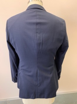 HUGO BOSS, Navy Blue, Black, Wool, Gingham, Notched Lapel, Single Breasted, Button Front, 2 Buttons, 3 Pockets