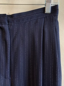Womens, Suit, Pants, VALERIE STEVENS, Navy Blue, White, Polyester, Stripes - Vertical , 10, Pleated Front, 2 Pockets, Zip Fly
