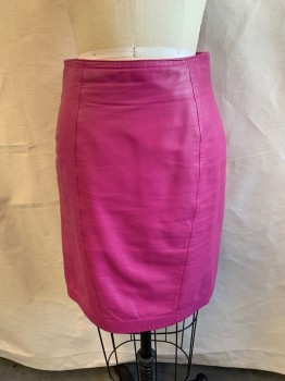 Womens, Skirt, NL, Hot Pink, Leather, Solid, H: 35, W:26, Pencil Skirt, Pebbled Triangles at Back Waist, Hem at Knee, Zip Back