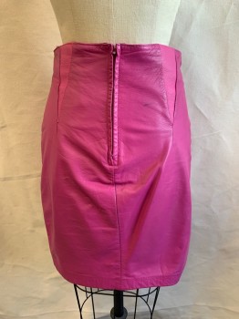 NL, Hot Pink, Leather, Solid, Pencil Skirt, Pebbled Triangles at Back Waist, Hem at Knee, Zip Back