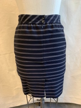 ESCADA , Black, White, Wool, Stripes, Wide Waistband, Pleated, 2 Buttons Back, Zip Back, 1 Back Vent