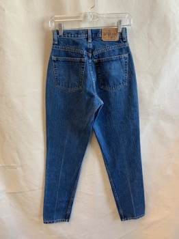 Womens, Jeans, GAP, Denim Blue, Cotton, Solid, W25, 4, Zip Fly, Bttn. Closure, Top Pockets, Belt Loops, 2 Back Patch Pockets, Tapered Leg, *Brown Stain At Back Right Leg