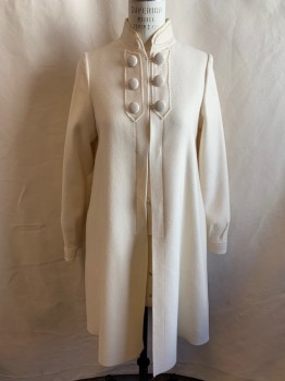 Womens, Coat, SONIA, Cream, Wool, Solid, B36, Stand Collar, Toggle Buttons, Serged Edges, 2 Pockets on Side Seams, Pinked Edge Details