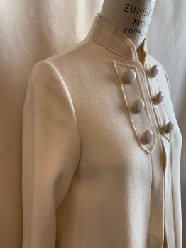 Womens, Coat, SONIA, Cream, Wool, Solid, B36, Stand Collar, Toggle Buttons, Serged Edges, 2 Pockets on Side Seams, Pinked Edge Details