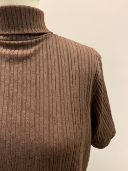 Womens, Top, NL, Brown, Polyester, Solid, Textured Fabric, B38, Turtleneck, S/S, Zip Back,