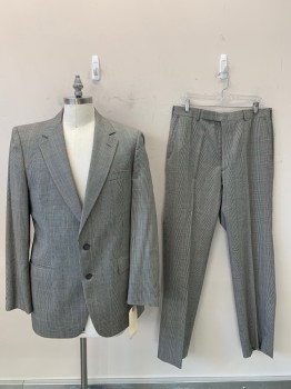 Ratner, Gray, Black, Red, Polyester, Wool, Plaid, 2 Buttons, Single Breasted, Notched Lapel, 3 Pockets,