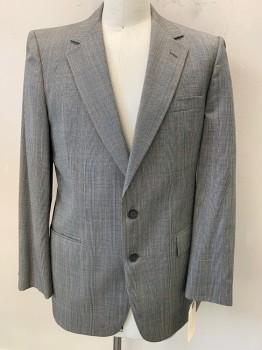 Ratner, Gray, Black, Red, Polyester, Wool, Plaid, 2 Buttons, Single Breasted, Notched Lapel, 3 Pockets,