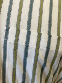Mens, Shirt, TOWNCRAFT, 33, 17, Cream with Olive Black & Seafoam V-stripes, Cotton Polyester, L/S, B.F., C.A., 1 Pckt,