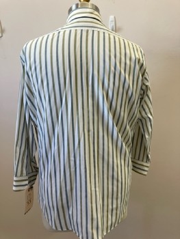 TOWNCRAFT, Cream with Olive Black & Seafoam V-stripes, Cotton Polyester, L/S, B.F., C.A., 1 Pckt,