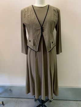 NL, Mushroom-Gray, Synthetic, Solid, Jacket Attached, Round Neck, L/S, Black Trim, 3 Buttons, 2 Faux Pockets with Black Bttn, Tab with 2 Buttons At Back Waist, 1 Button At Neck, Keyhole Back,