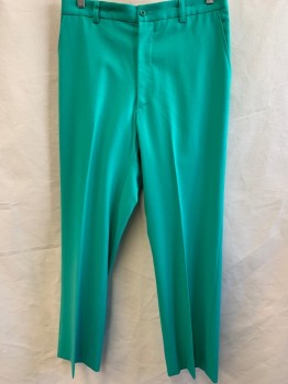 MTO, Jade Green, Wool, Solid, Flat Front, 4 Pockets, Belt Loops, Zip Front, Hospital Green