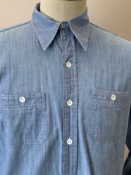 Mens, Shirt, KING KOLE, Lt Blue, Cotton, Heathered, XL, L/S, B.F., C.A., Chest Pockets, Stained