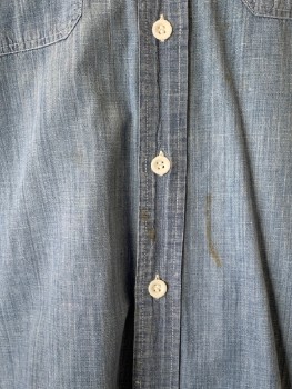 Mens, Shirt, KING KOLE, Lt Blue, Cotton, Heathered, XL, L/S, B.F., C.A., Chest Pockets, Stained