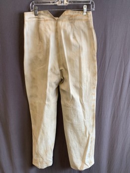 Mens, Historical Fiction Pants, NL, Beige, Cotton, Solid, 29, 30, F.F, Button Front, Side Pockets, Inside Suspender Buttons, Stirrups, Aged/Distressed