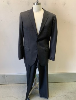 Mens, Suit, Jacket, THEORY, Charcoal Gray, Wool, Solid, 42 L, Notched Lapel, 2 Button Front, 3 Pocket , 1 Back Vent