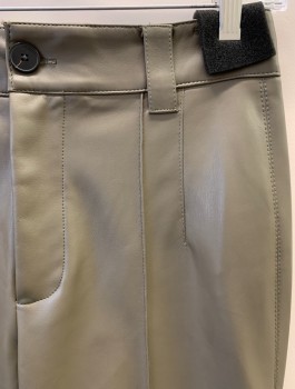 Womens, Leather Pants, ZARA, Lt Brown, Polyurethane, Solid, XS, Pleated Front, No Pockets, Zip Fly, Straight Leg, Vegan Leather