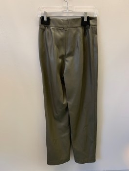 Womens, Leather Pants, ZARA, Lt Brown, Polyurethane, Solid, XS, Pleated Front, No Pockets, Zip Fly, Straight Leg, Vegan Leather